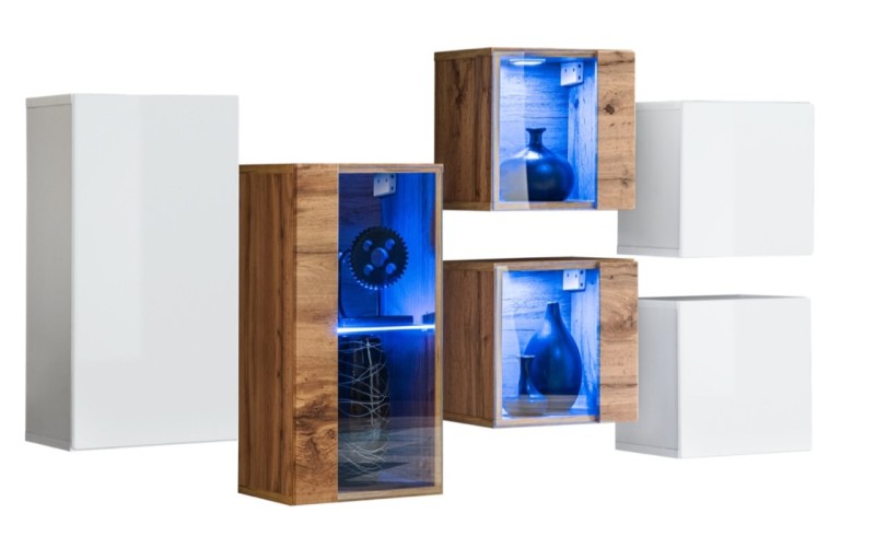 Meblościanka Switch SB IV - Wariant mebla: korpus: wotan/biały, front: wotan/biały połysk