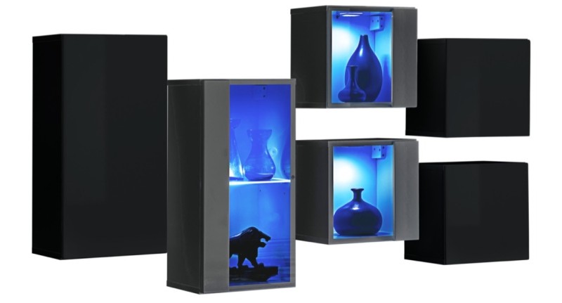 Meblościanka Switch SB IV -   Wariant mebla: korpus: czarny/grafit, przód: czarny połysk/grafit połysk