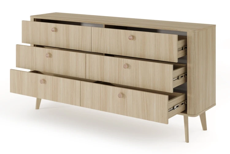 Komoda Viki 6 szuflad szeroka na nóżkach 163 cm dąb barista