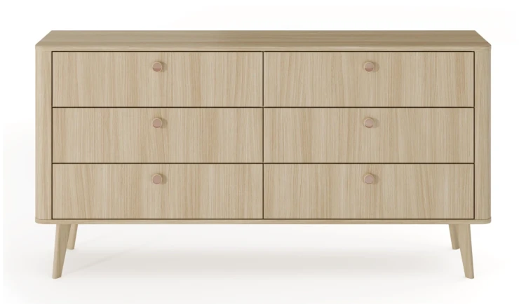 Komoda Viki 6 szuflad szeroka na nóżkach 163 cm dąb barista