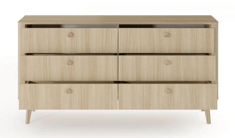 Komoda Viki 6 szuflad szeroka na nóżkach 163 cm dąb barista