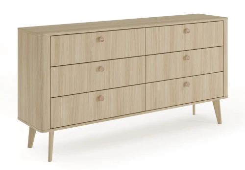 Komoda Viki 6 szuflad szeroka na nóżkach 163 cm dąb barista
