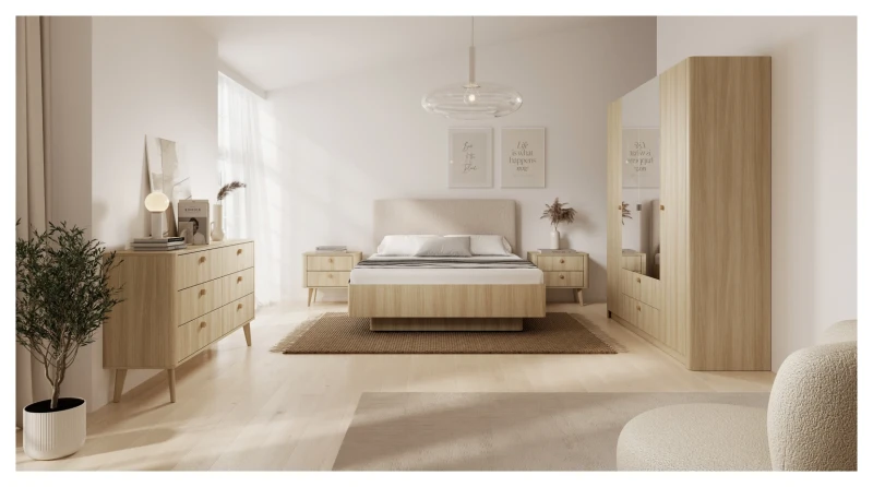 Stolik nocny Viki z 2 szufladami na drewnianych nóżkach 63 cm dąb barista