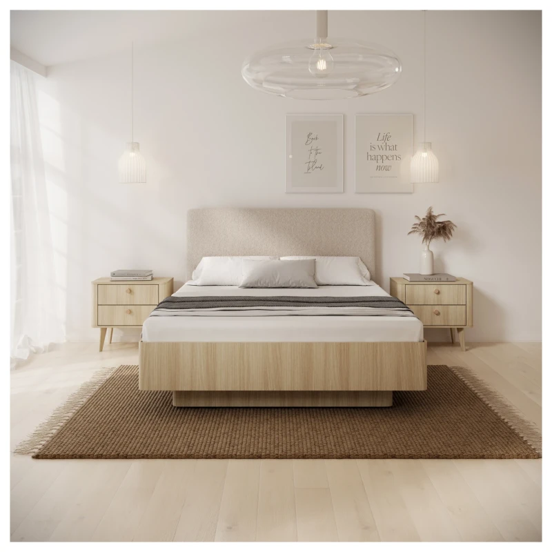 Stolik nocny Viki z 2 szufladami na drewnianych nóżkach 63 cm dąb barista