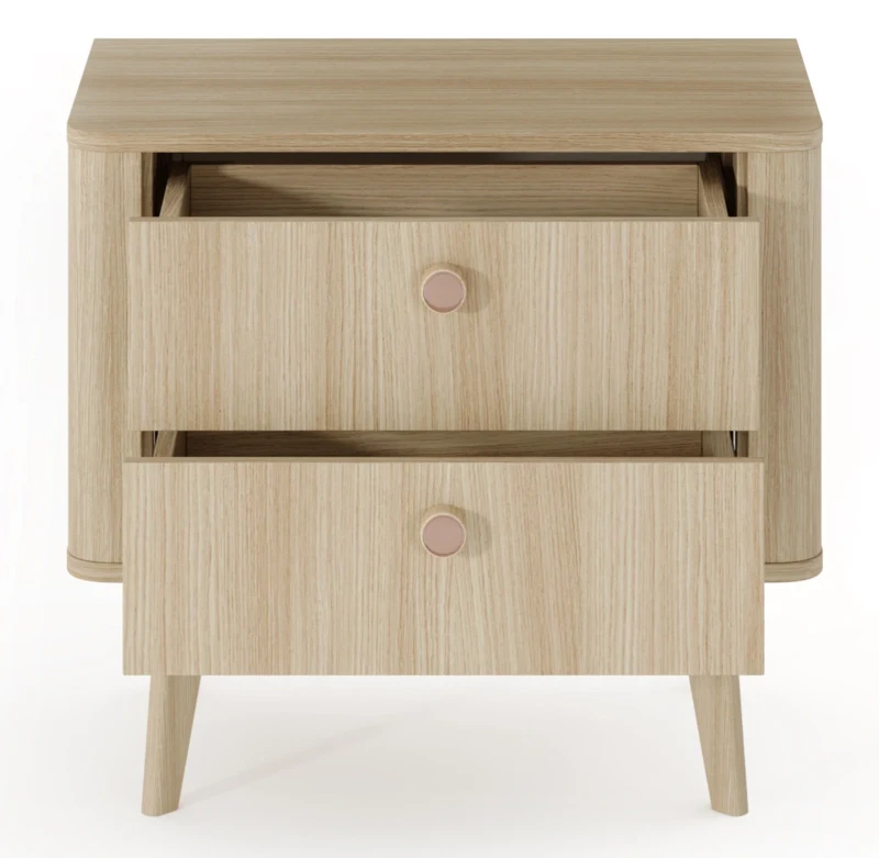 Stolik nocny Viki z 2 szufladami na drewnianych nóżkach 63 cm dąb barista