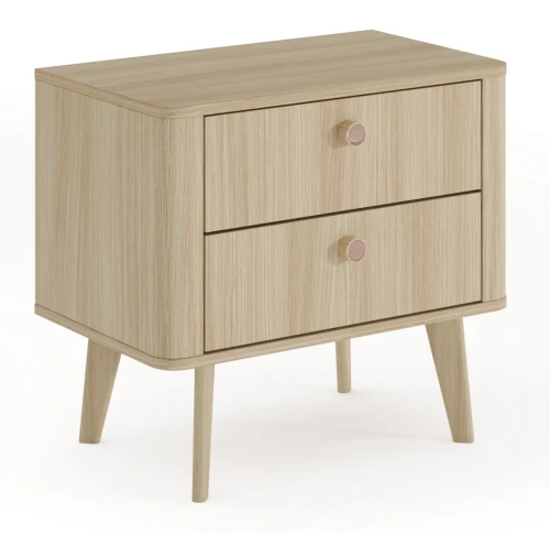 Stolik nocny Viki z 2 szufladami na drewnianych nóżkach 63 cm dąb barista