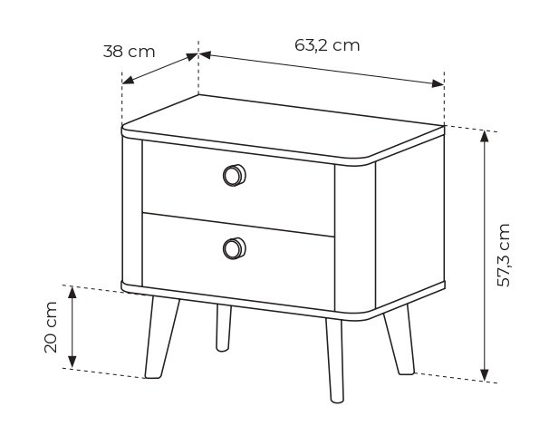 Stolik nocny Viki z 2 szufladami na drewnianych nóżkach 63 cm dąb barista