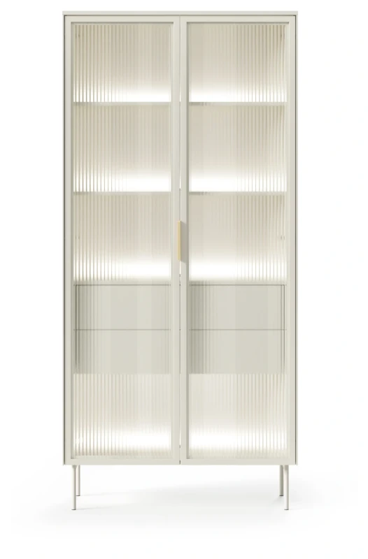 Witryna wysoka Lumi przeszklone fronty z oświetleniem LED 91 cm kaszmir