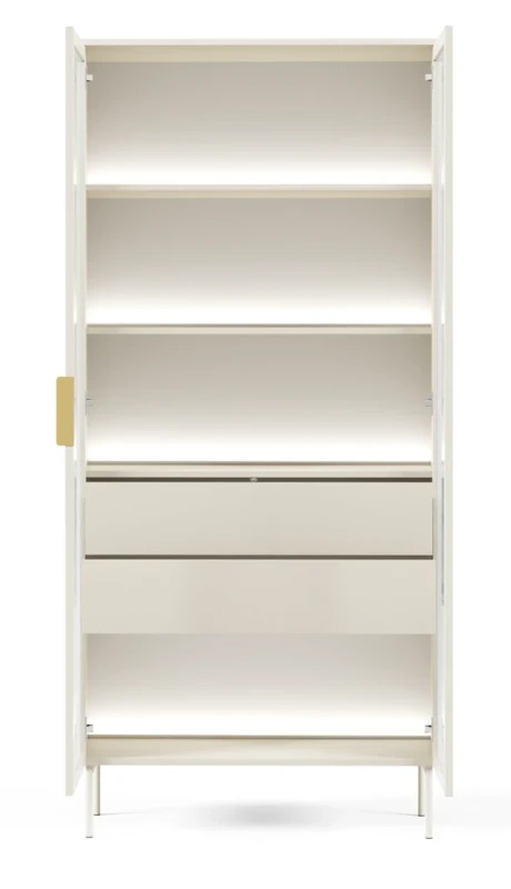 Witryna wysoka Lumi przeszklone fronty z oświetleniem LED 91 cm kaszmir