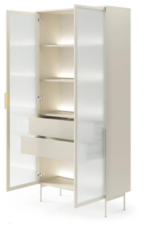 Witryna wysoka Lumi przeszklone fronty z oświetleniem LED 91 cm kaszmir