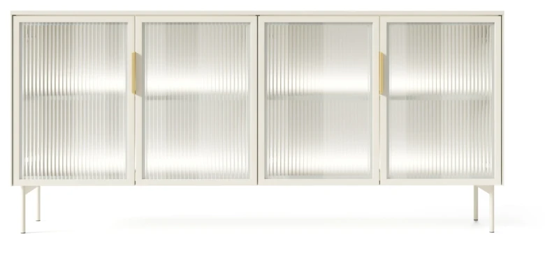 Komoda Lumi przeszklona 4-drzwiowa z oświetleniem LED 181 cm kaszmir