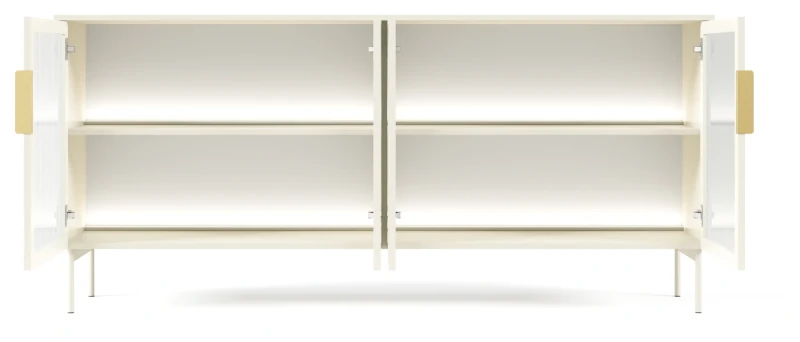 Komoda Lumi przeszklona 4-drzwiowa z oświetleniem LED 181 cm kaszmir