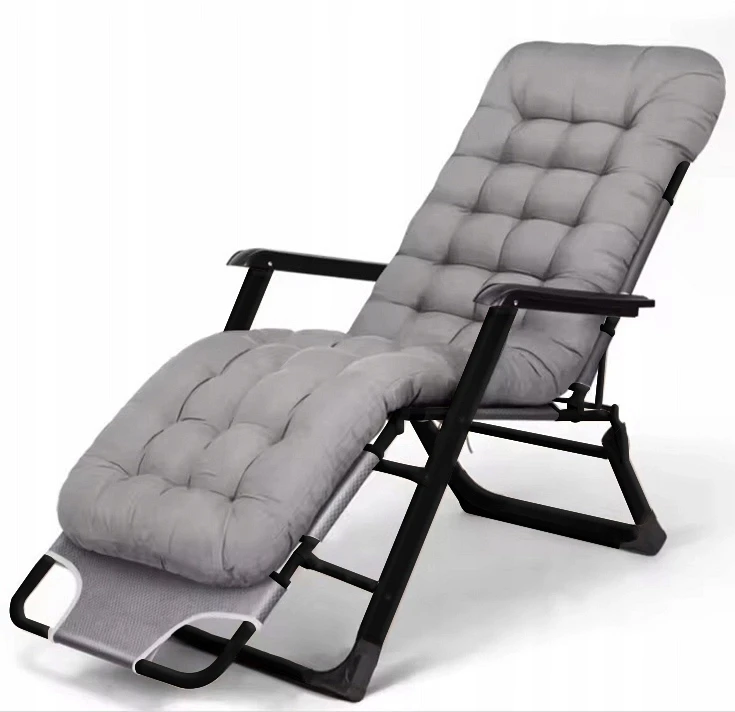 Leżak ogrodowy Libretto rozkładany plażowy z miękką poduszką szary na czarnym stelażu