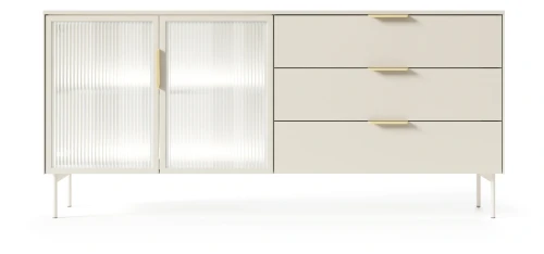 Komoda Lumi przeszklona z szufladami i oświetleniem LED 181 cm kaszmir