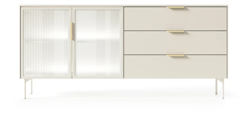 Komoda Lumi przeszklona z szufladami i oświetleniem LED 181 cm kaszmir