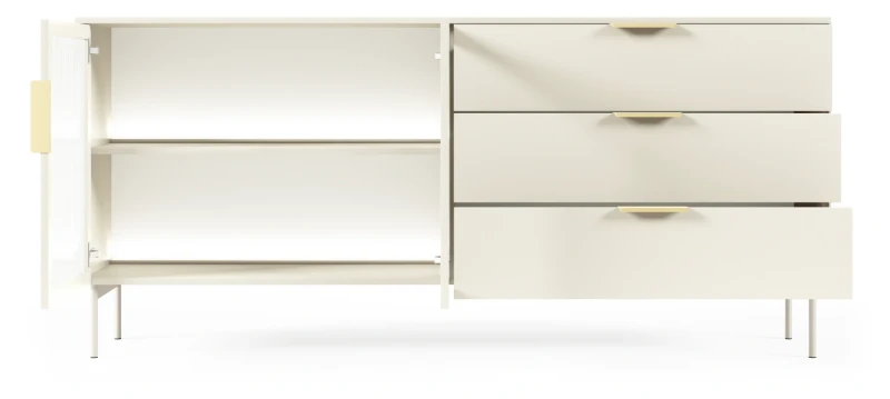 Komoda Lumi przeszklona z szufladami i oświetleniem LED 181 cm kaszmir