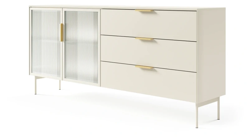 Komoda Lumi przeszklona z szufladami i oświetleniem LED 181 cm kaszmir