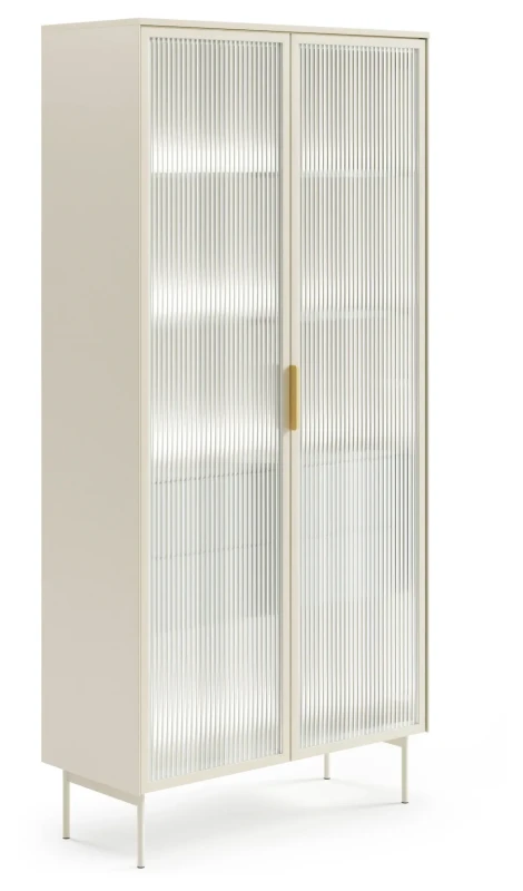 Witryna wysoka Lumi przeszklone fronty z oświetleniem LED 91 cm kaszmir