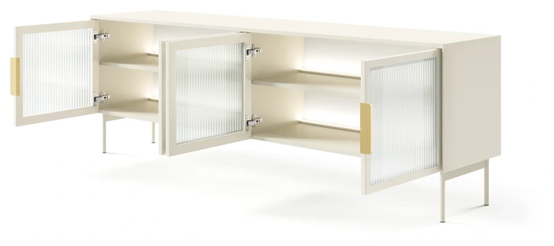 Szafka RTV Lumi przeszklona 4-drzwiowa z oświetleniem LED 181 cm kaszmir