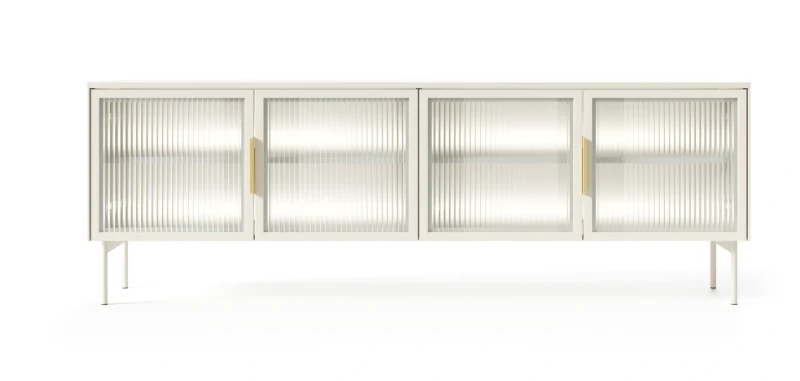 Szafka RTV Lumi przeszklona 4-drzwiowa z oświetleniem LED 181 cm kaszmir