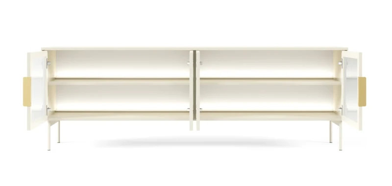 Szafka RTV Lumi przeszklona 4-drzwiowa z oświetleniem LED 181 cm kaszmir