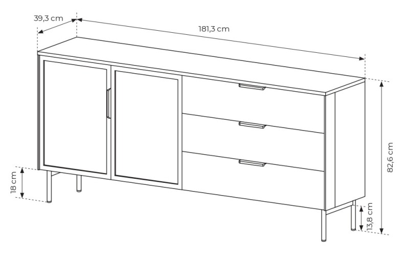 Komoda Lumi przeszklona z szufladami i oświetleniem LED 181 cm kaszmir