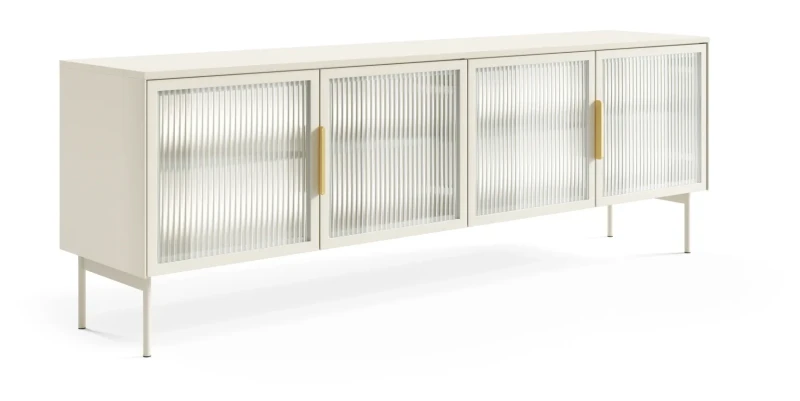 Szafka RTV Lumi przeszklona 4-drzwiowa z oświetleniem LED 181 cm kaszmir