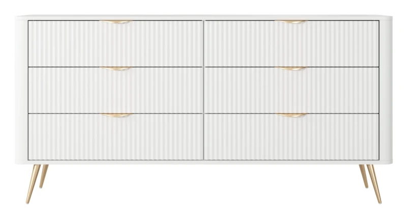 Komoda Lante ryflowana z szufladami do salonu 163 cm biała