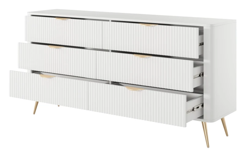 Komoda Lante ryflowana z szufladami do salonu 163 cm biała