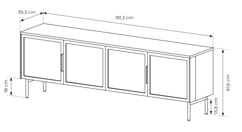 Szafka RTV Lumi przeszklona 4-drzwiowa z oświetleniem LED 181 cm kaszmir