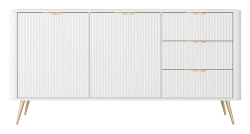 Komoda Lante ryflowana dwudrzwiowa z szufladami do salonu 163 cm biała