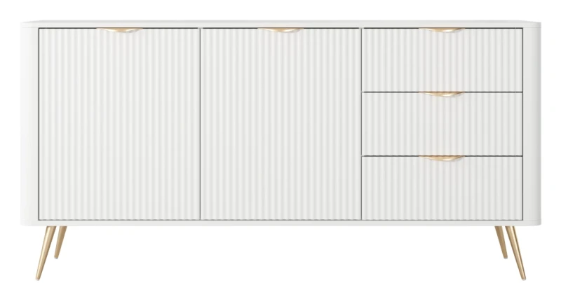 Komoda Lante ryflowana dwudrzwiowa z szufladami do salonu 163 cm biała
