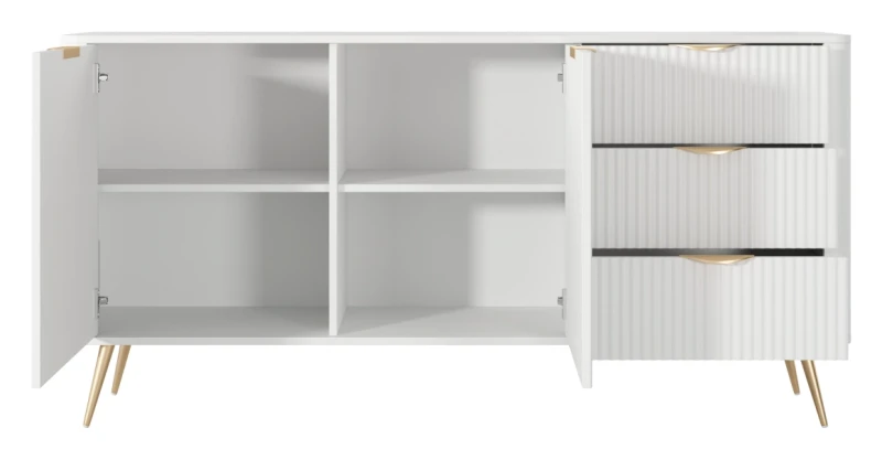 Komoda Lante ryflowana dwudrzwiowa z szufladami do salonu 163 cm biała