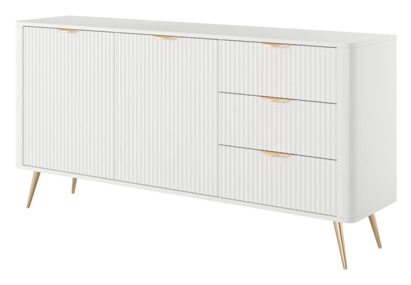 Komoda Lante ryflowana dwudrzwiowa z szufladami do salonu 163 cm biała