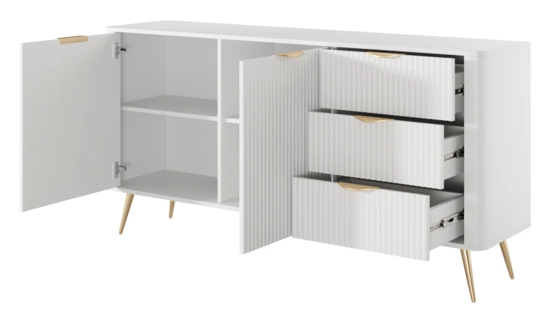 Komoda Lante ryflowana dwudrzwiowa z szufladami do salonu 163 cm biała