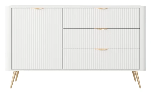 Komoda Lante ryflowana jednodrzwiowa z szufladami do salonu 138 cm biała
