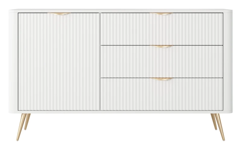 Komoda Lante ryflowana jednodrzwiowa z szufladami do salonu 138 cm biała