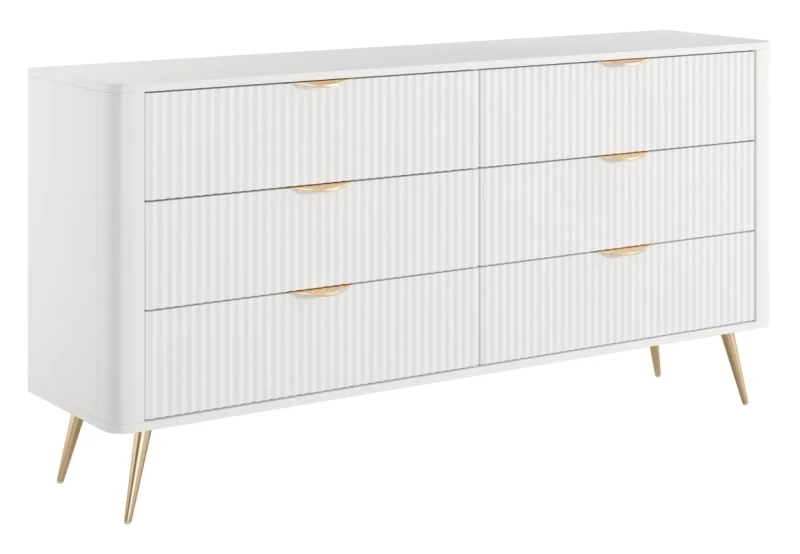 Komoda Lante ryflowana z szufladami do salonu 163 cm biała