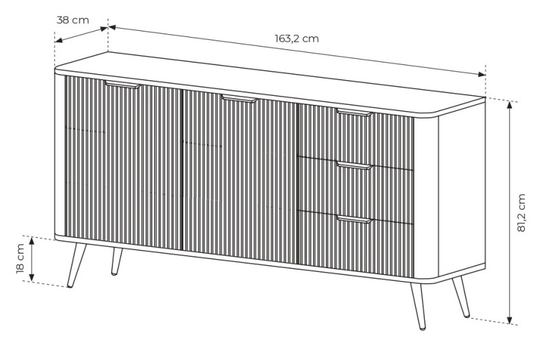 Komoda Lante ryflowana dwudrzwiowa z szufladami do salonu 163 cm biała