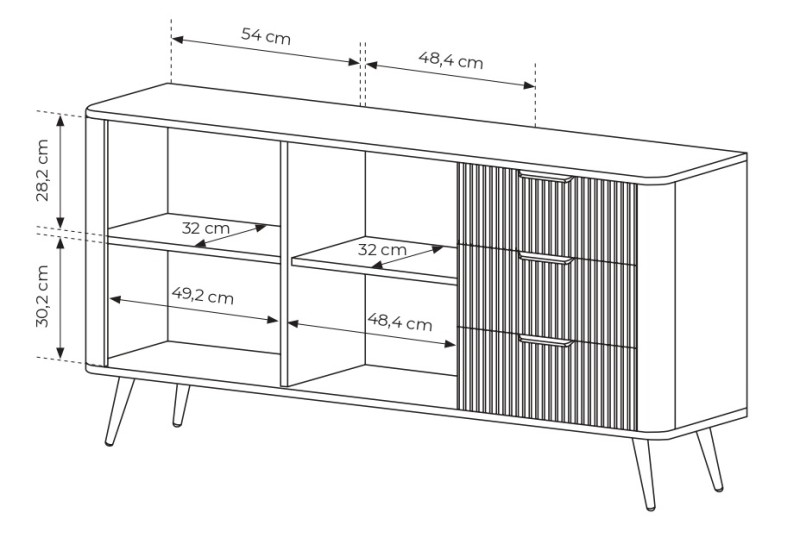 Komoda Lante ryflowana dwudrzwiowa z szufladami do salonu 163 cm biała