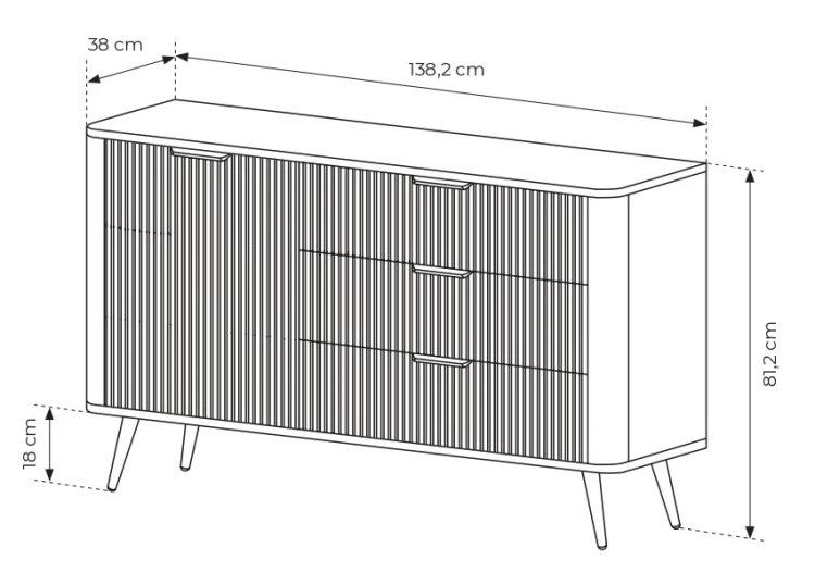 Komoda Lante ryflowana jednodrzwiowa z szufladami do salonu 138 cm biała