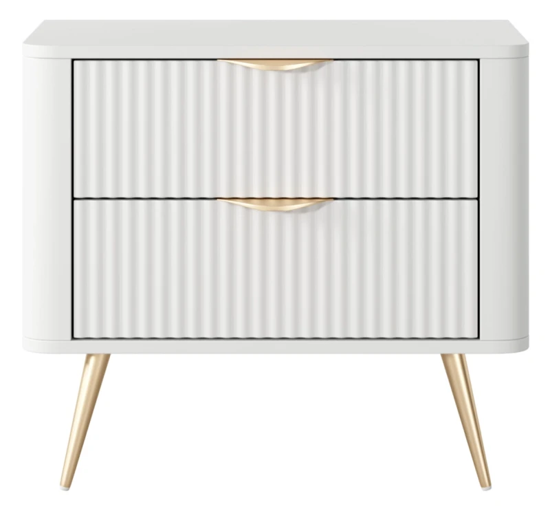 Stolik nocny Lante ryflowany z szufladami do sypialni 63 cm biały