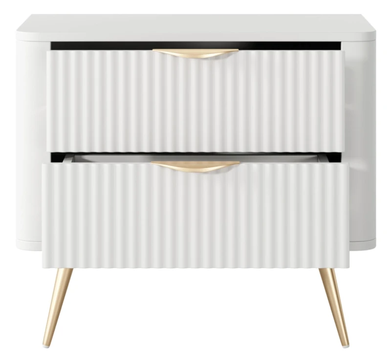 Stolik nocny Lante ryflowany z szufladami do sypialni 63 cm biały