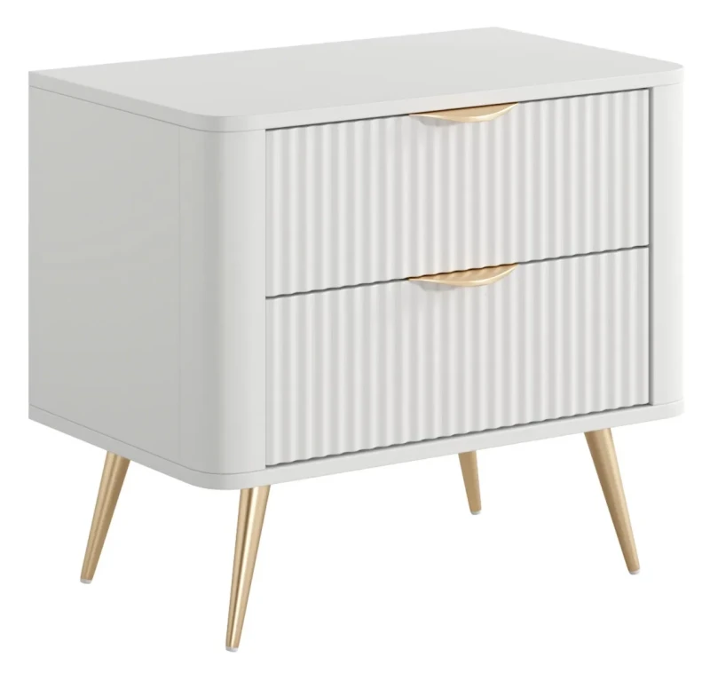 Stolik nocny Lante ryflowany z szufladami do sypialni 63 cm biały