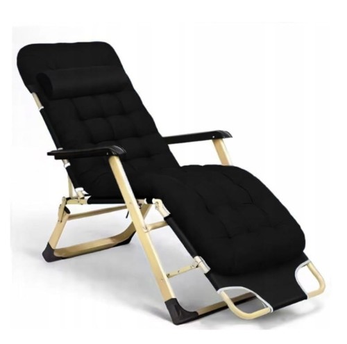 Leżak ogrodowy Libretto rozkładany plażowy z miękką poduszką czarny na  złotym stelażu
