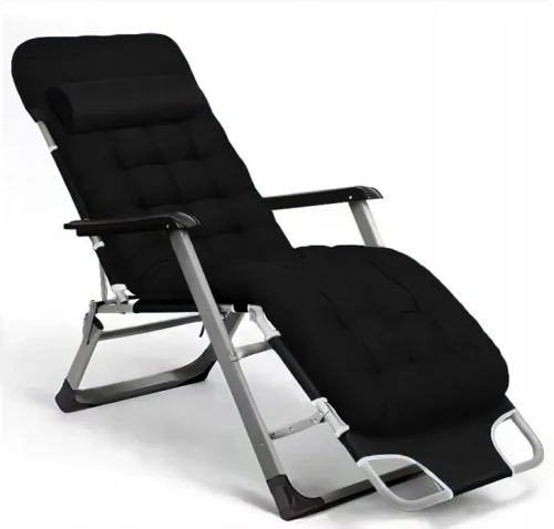 Leżak ogrodowy Libretto rozkładany plażowy z miękką poduszką czarny na szarym stelażu