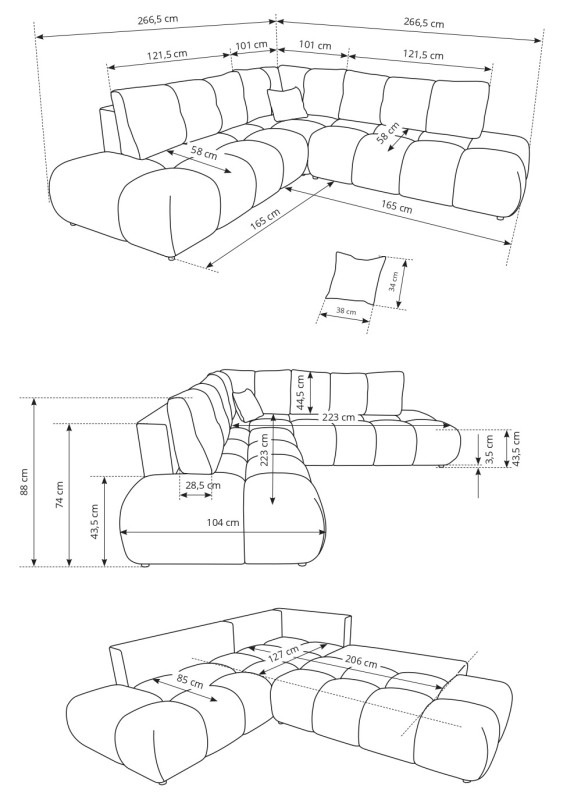 Narożnik rozkładany SOHO II 266 cm z funkcją spania i pojemnikiem na pościel