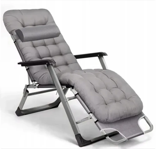 Leżak ogrodowy Libretto rozkładany plażowy z miękką poduszką szary na szarym stelażu