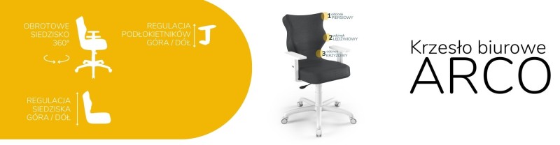 Krzesło biurowe obrotowe do biurka Arco wzrost 159-188 cm biała podstawa kółka