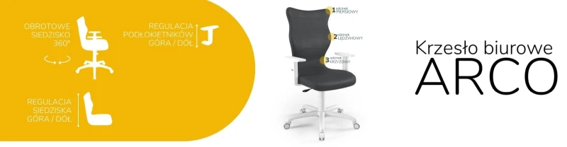 Krzesło biurowe obrotowe do biurka Arco wzrost powyżej 188 cm biała podstawa kółka